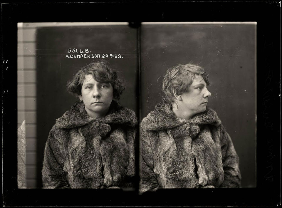 Annie Gunderson, charged with stealing a fur coat